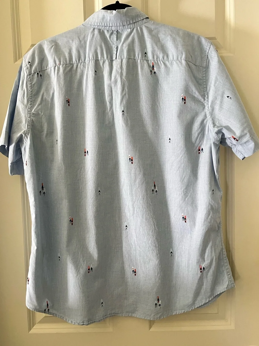 Men’s Banana Republic slim fit Luxe Poplin light blue short sleeve shirt surfers
